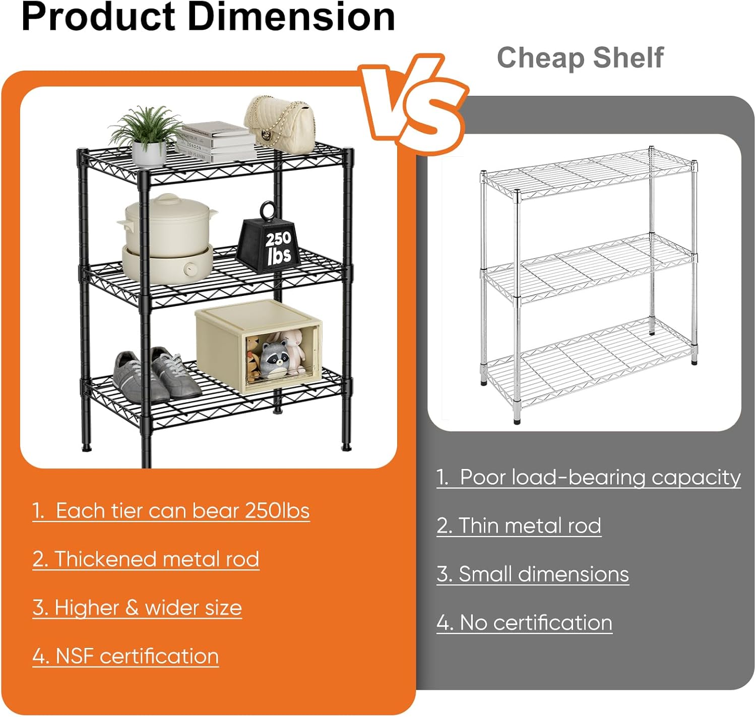 CARLA HOME 3-Tier Adjustable Metal Storage Shelves Wire Rack Organizer for Kitchen