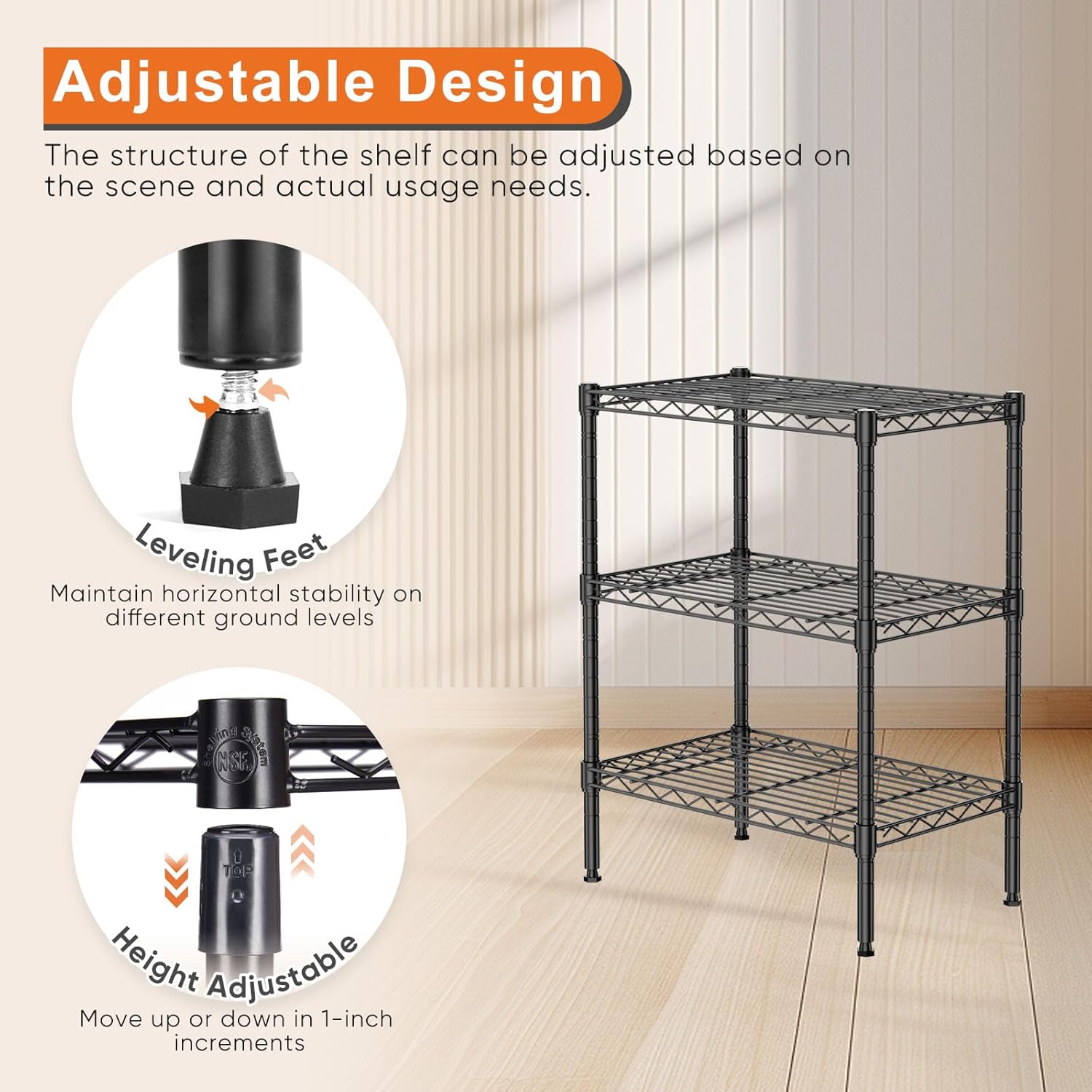 CARLA HOME 3-Tier Adjustable Metal Storage Shelves Wire Rack Organizer for Kitchen