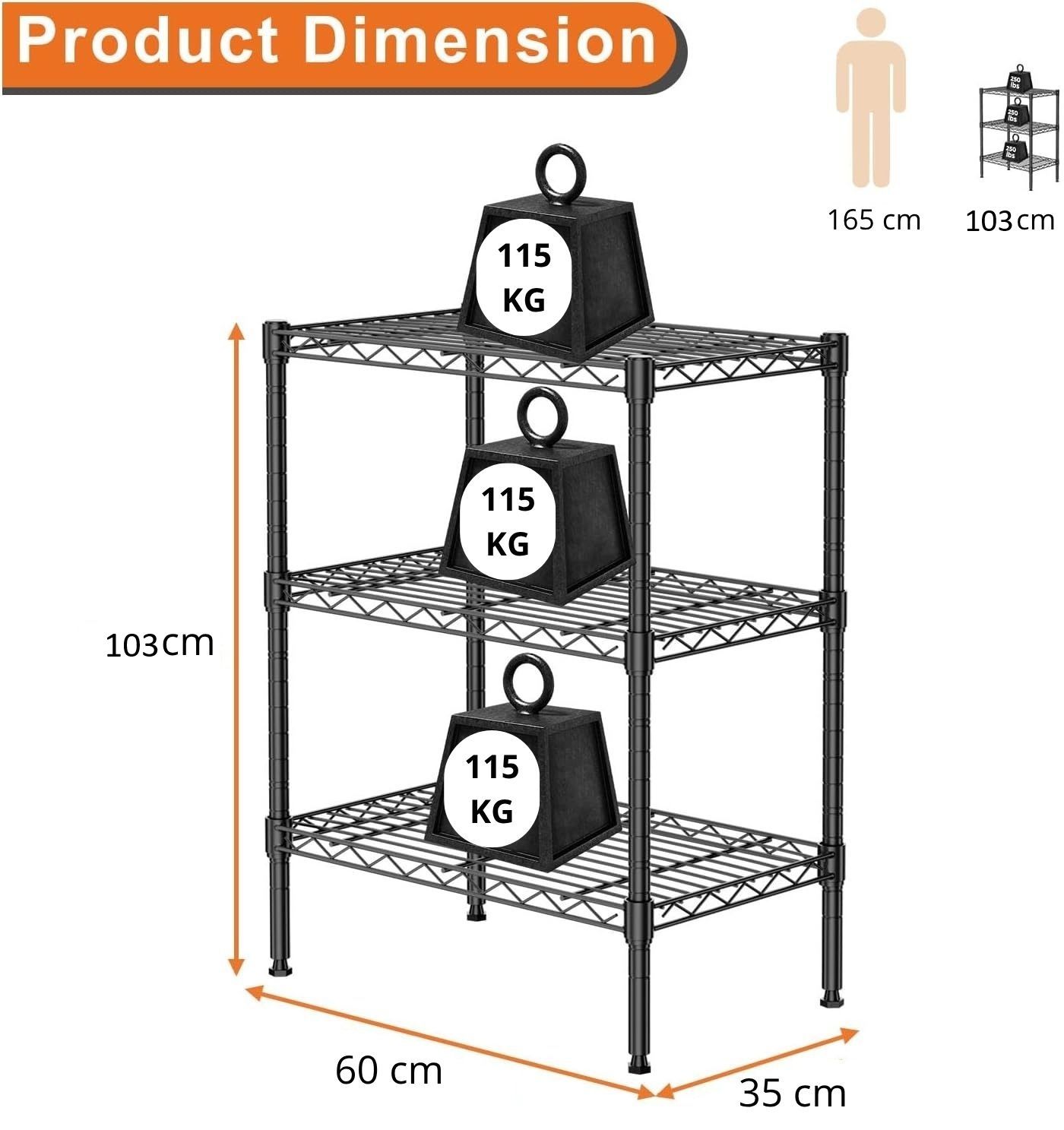 CARLA HOME 3-Tier Adjustable Metal Storage Shelves Wire Rack Organizer for Kitchen