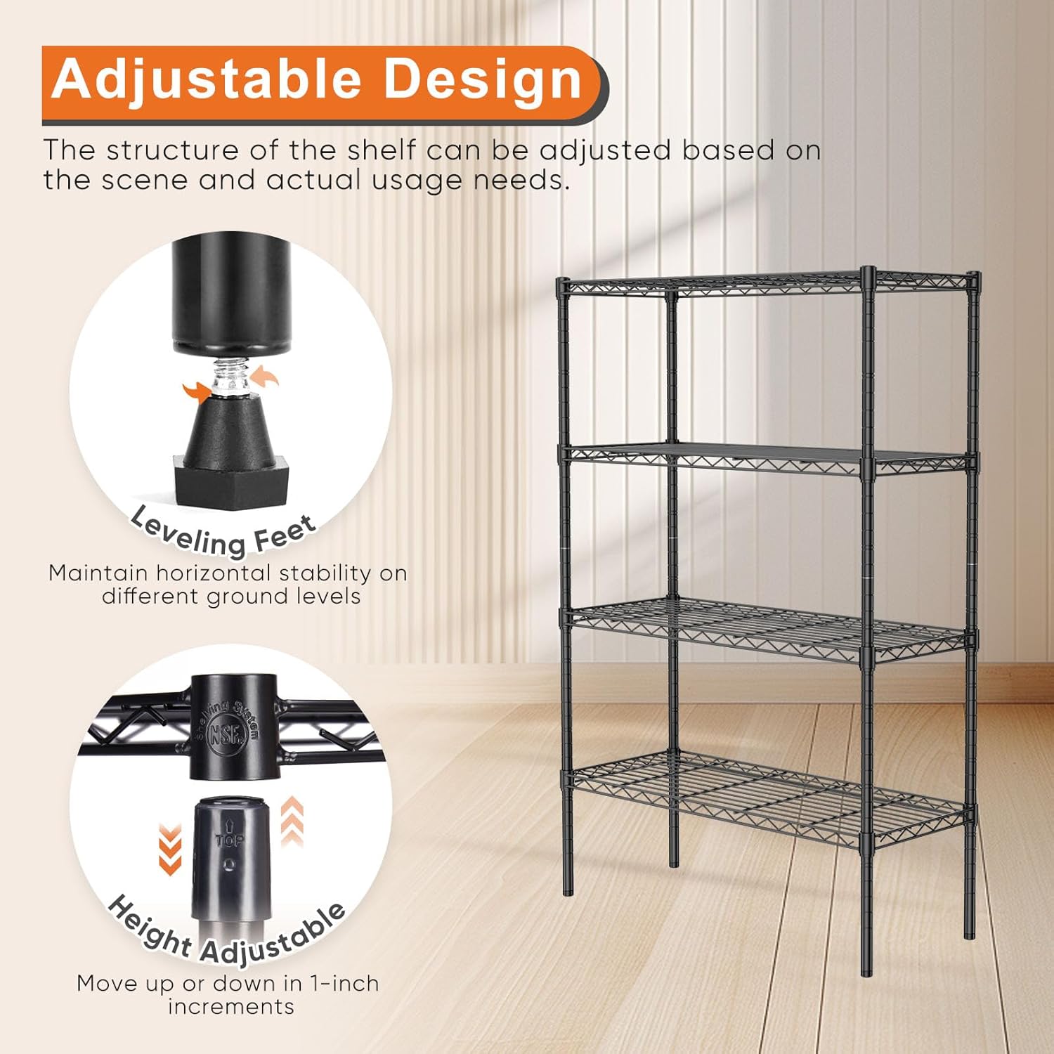 CARLA HOME 4-Tier Adjustable Metal Storage Shelves Wire Rack Organizer for Kitchen