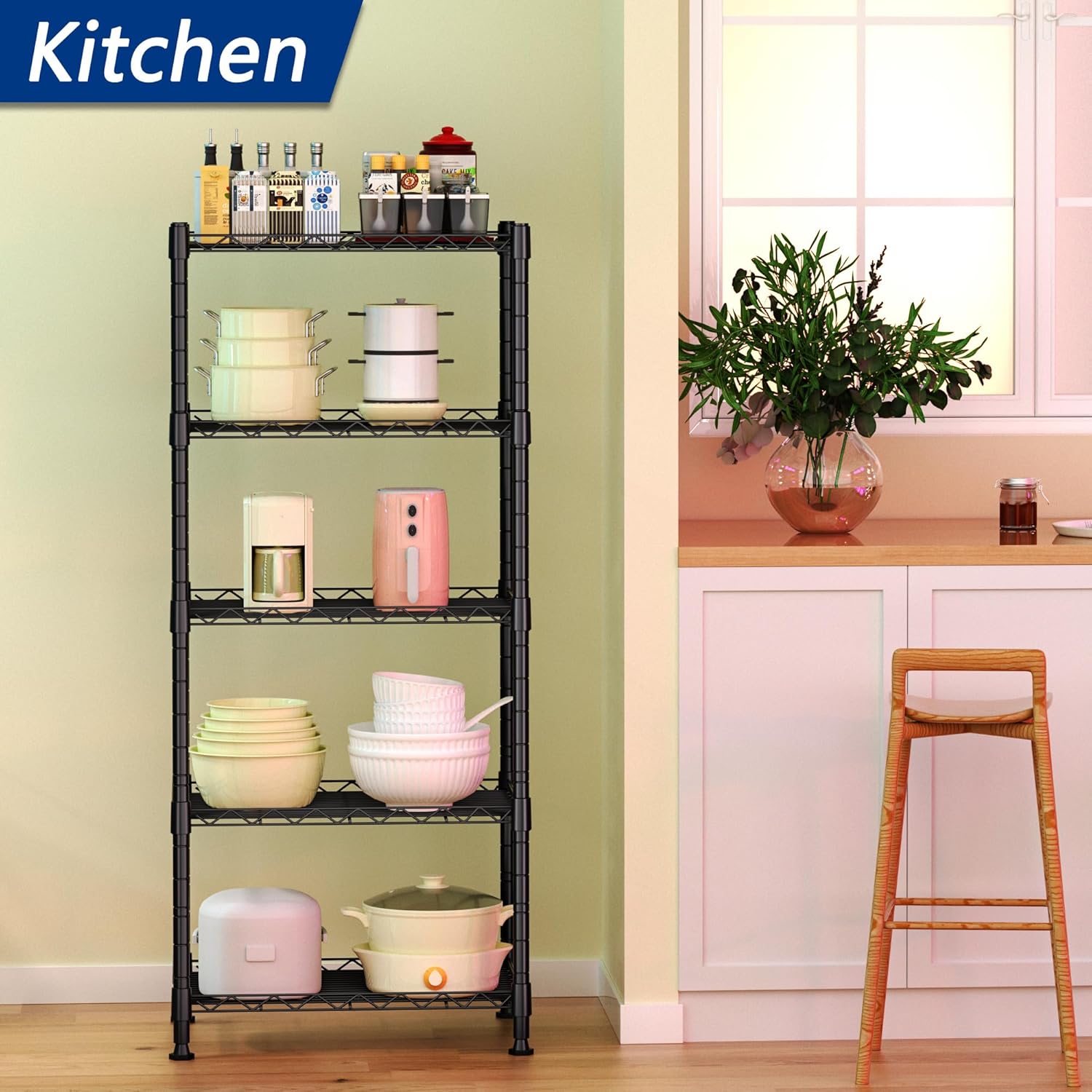 CARLA HOME 4-Tier Adjustable Metal Storage Shelves Wire Rack Organizer for Kitchen