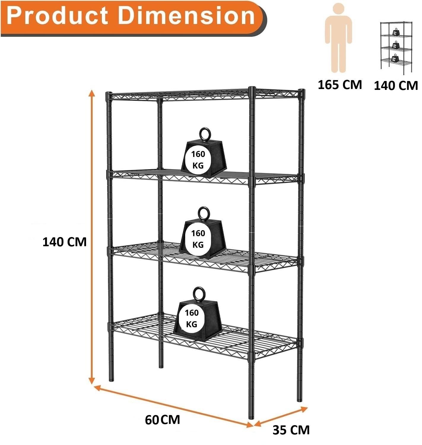 CARLA HOME 4-Tier Adjustable Metal Storage Shelves Wire Rack Organizer for Kitchen