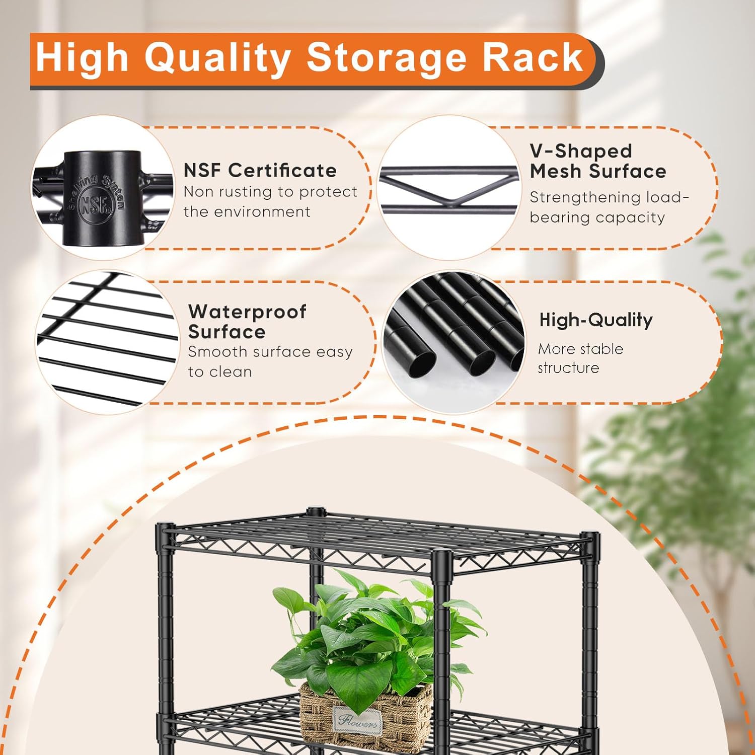 CARLA HOME 5-Tier Adjustable Metal Storage Shelves Wire Rack Organizer for Kitchen