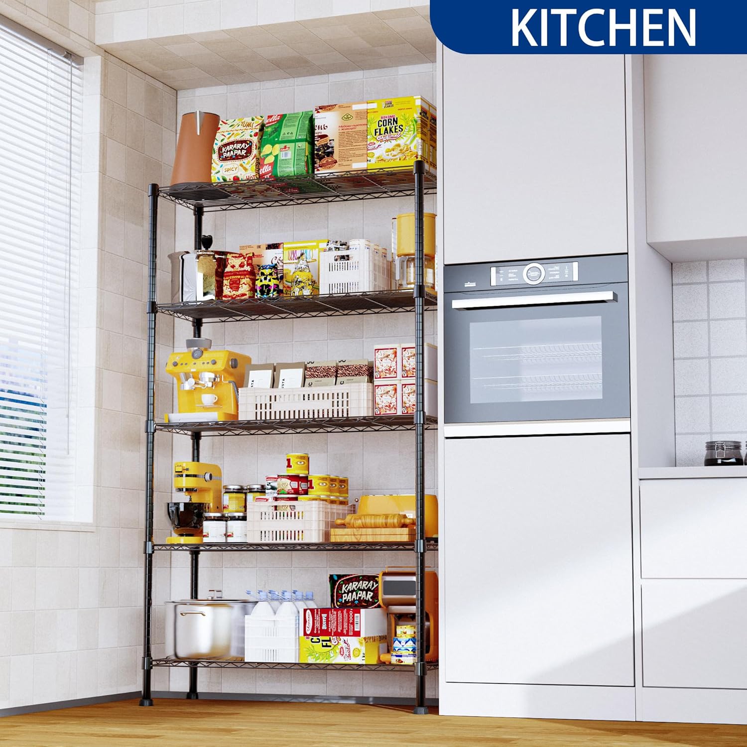 CARLA HOME 5-Tier Adjustable Metal Storage Shelves Wire Rack Organizer for Kitchen