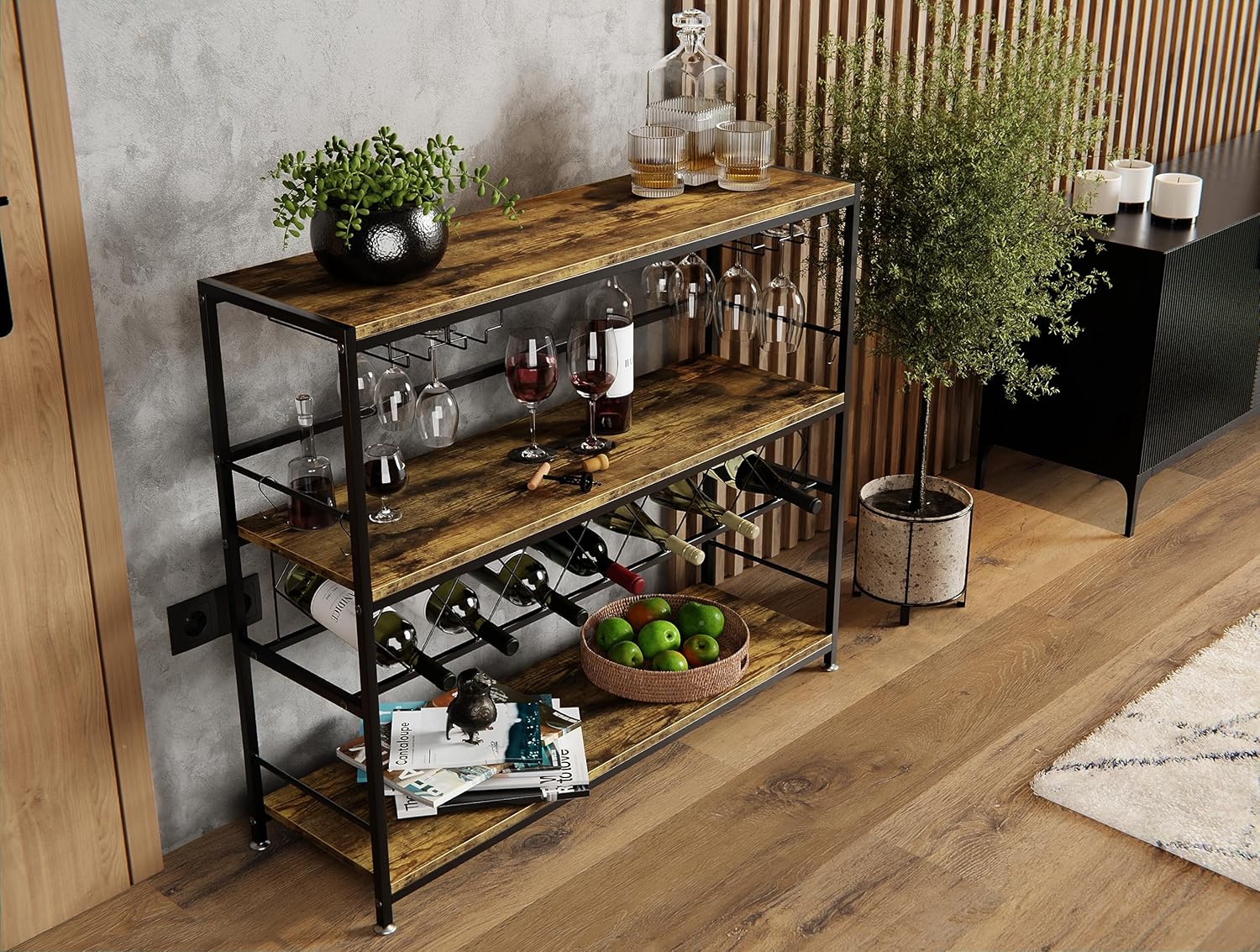 CARLA HOME Large Wine Rack with Glass Holder