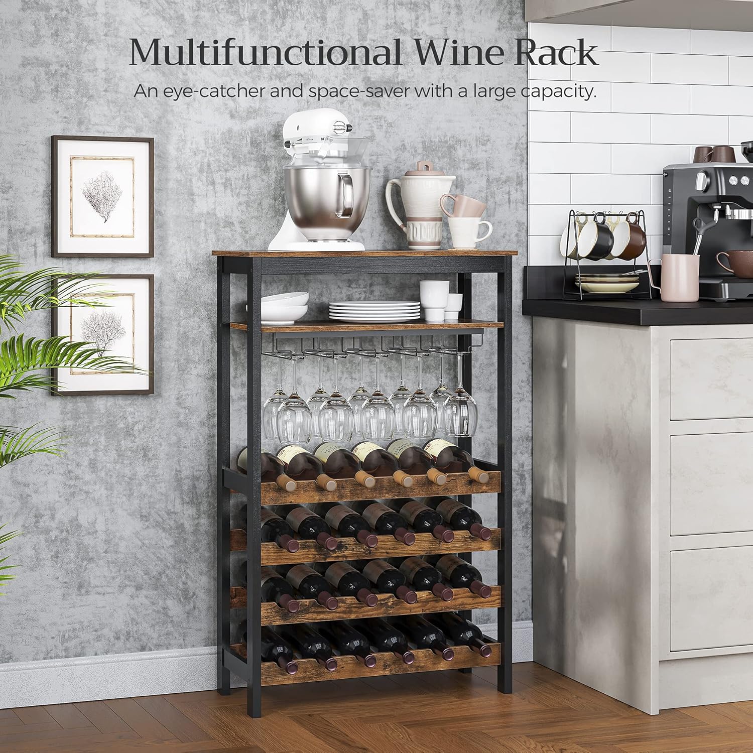 CARLA HOME Large Wine Rack with Glass Holder