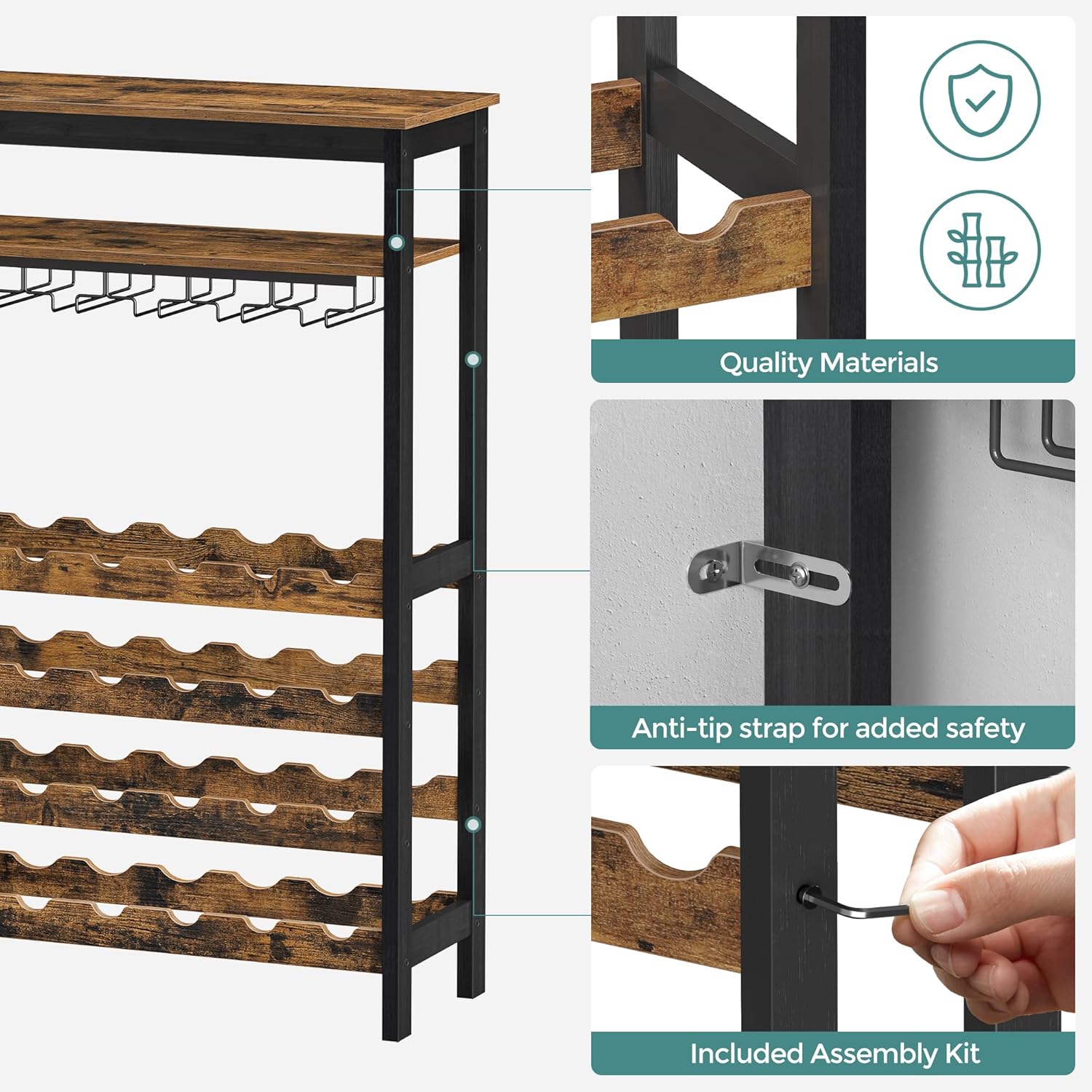 CARLA HOME Large Wine Rack with Glass Holder