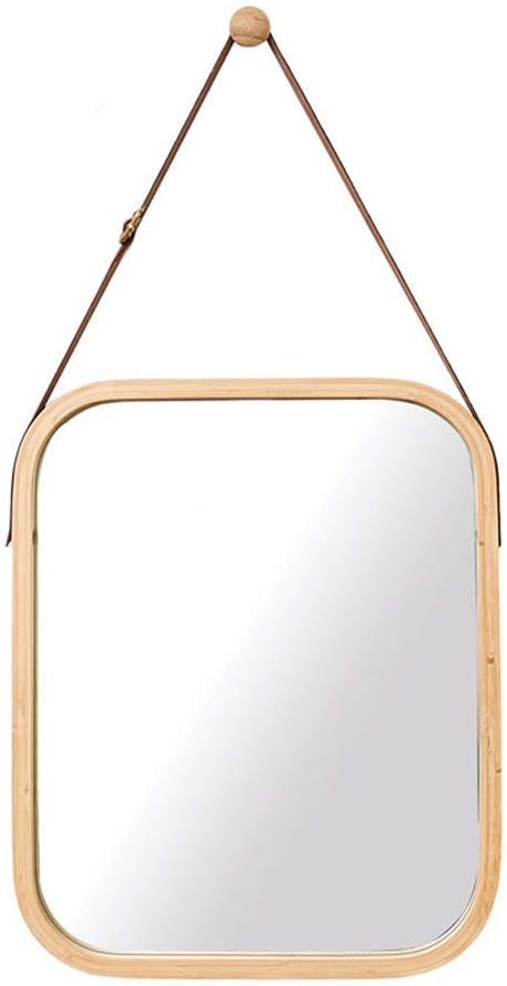 CARLA HOME Hanging Wall Mirror with Bamboo Frame with Adjustable Leather Strap for Bathroom