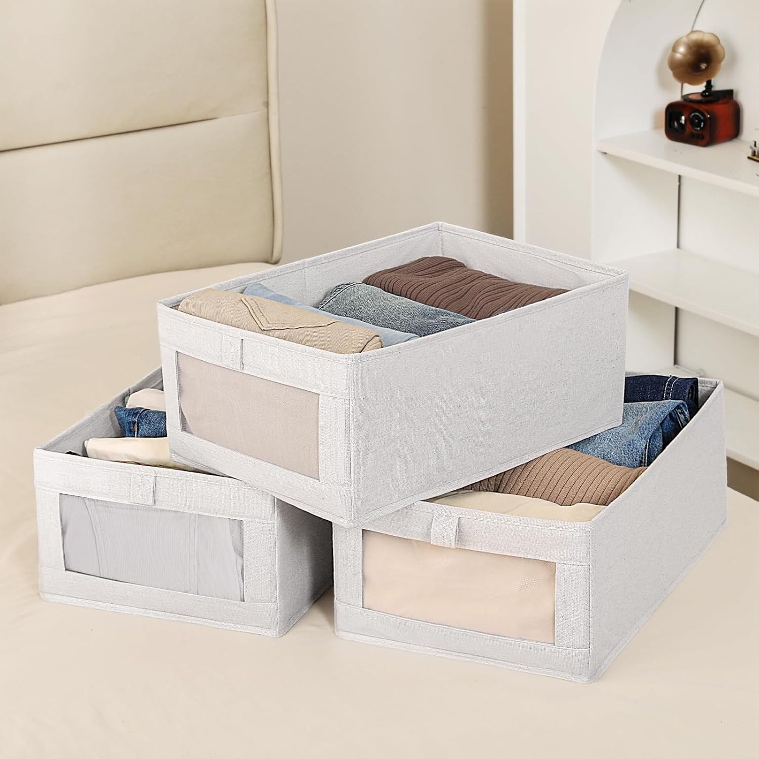 CARLA HOME 6 Pack Closet Storage Bins with Clear Window for Shelves