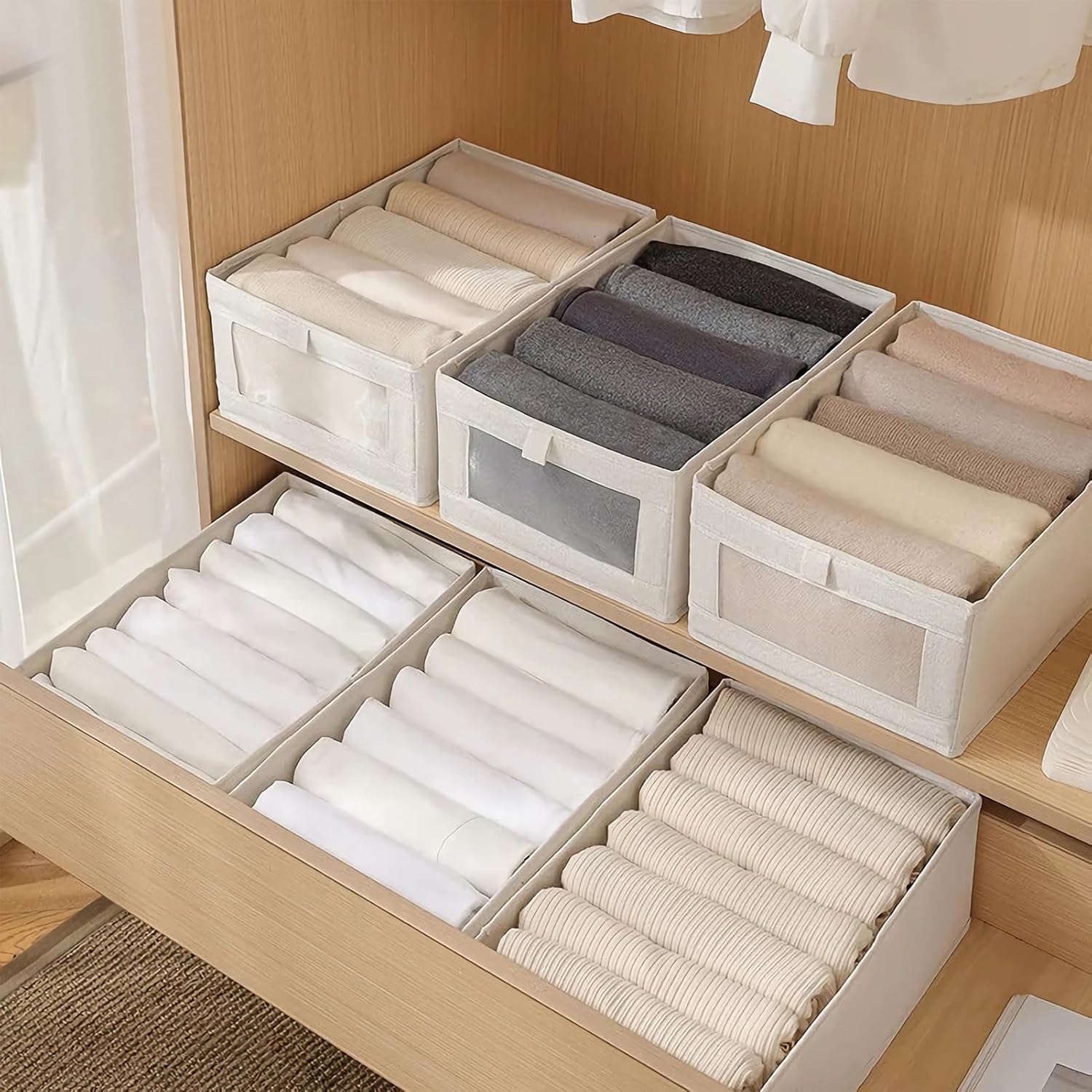 CARLA HOME 6 Pack Closet Storage Bins with Clear Window for Shelves