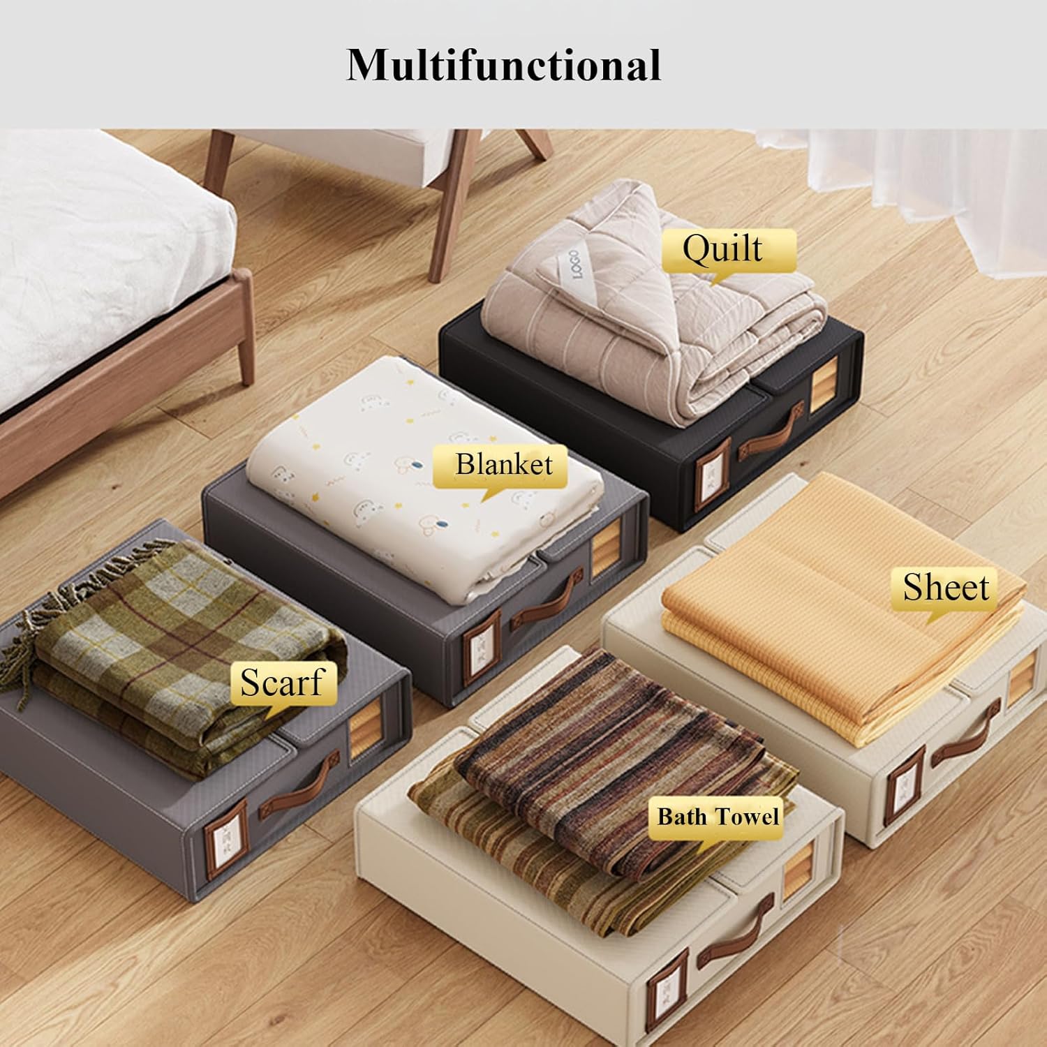 CARLA HOME Bed Sheet Organizer Set of 4 with Handle & Window for Covers