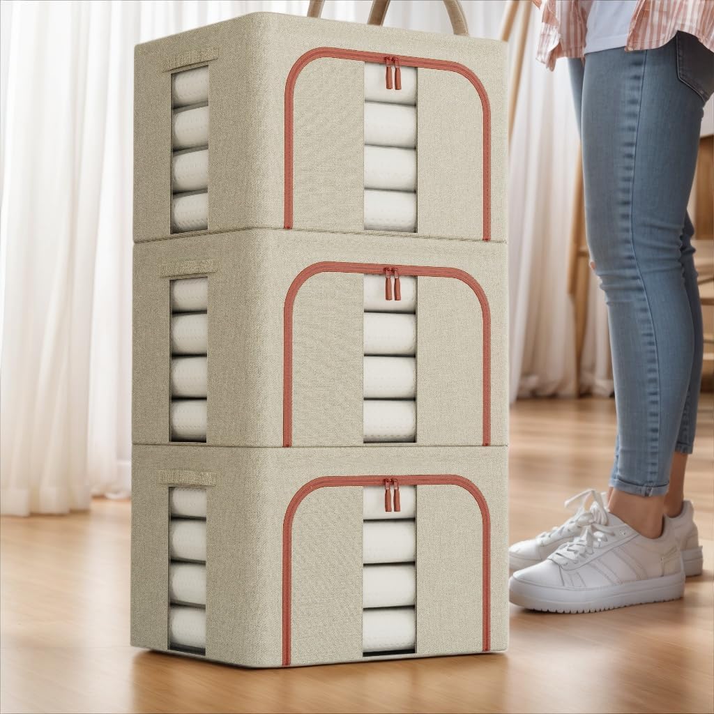 CARLA HOME 3 pack Large Clothes Storage Bins with Lids for Clothing