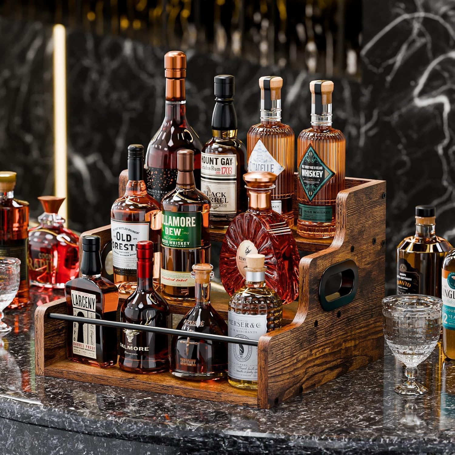 CARLA HOME 3-Tier Liquor Bottle Display Shelf Rack Bar Organizer for Whiskey