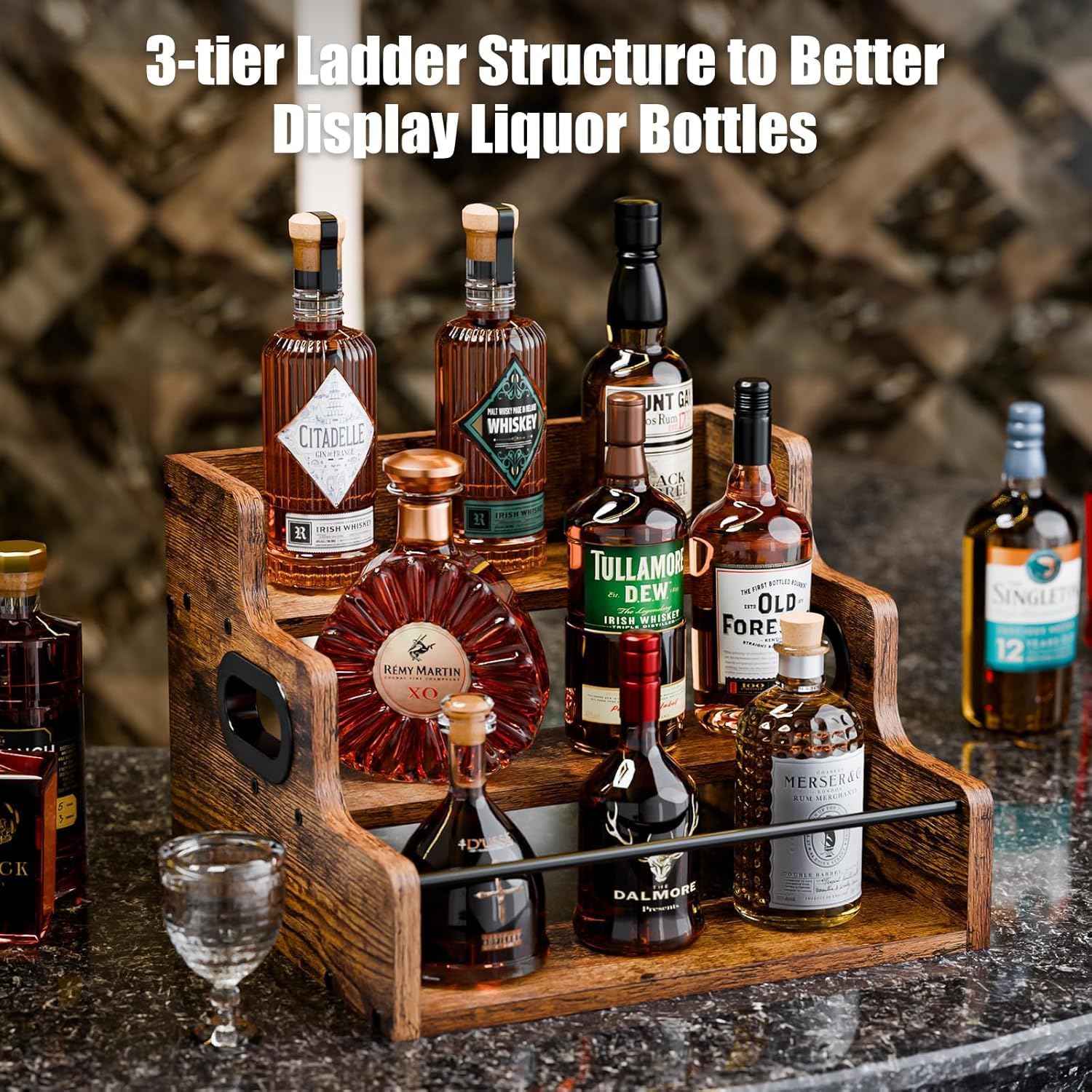 CARLA HOME 3-Tier Liquor Bottle Display Shelf Rack Bar Organizer for Whiskey