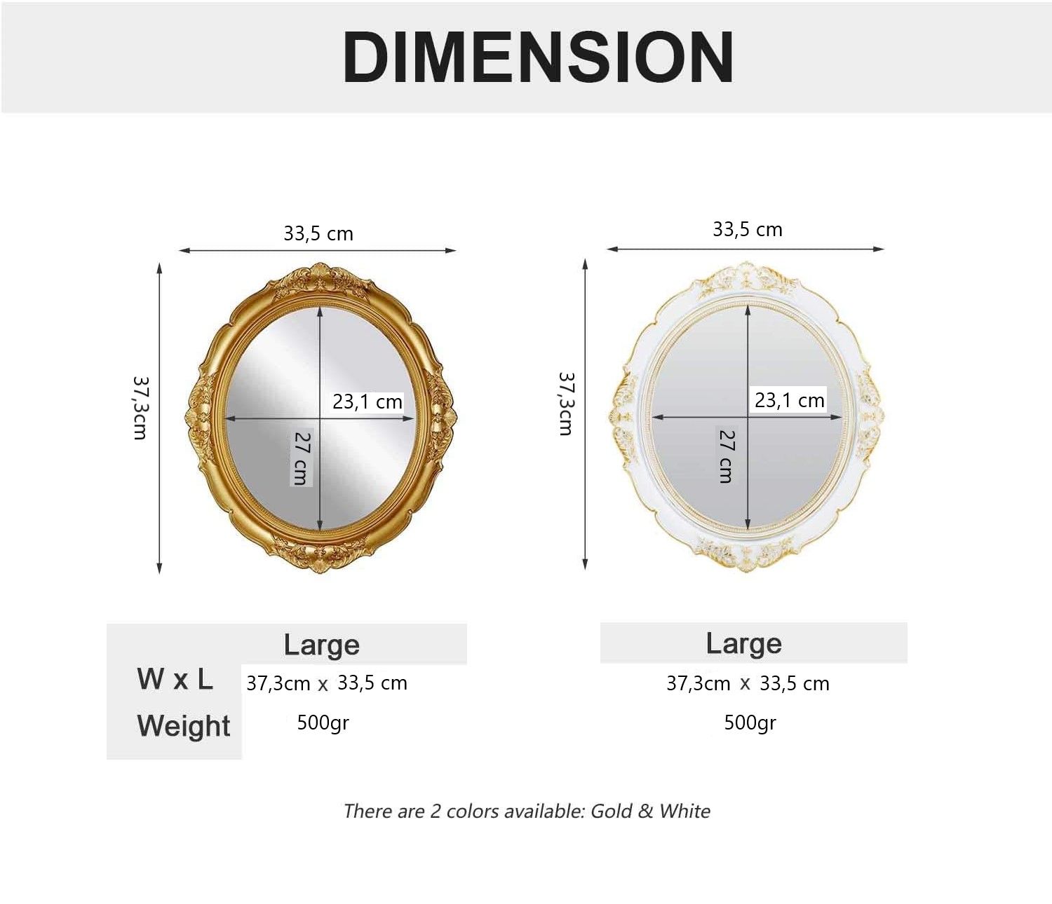 Oval Antique Vintage Hanging Wall Mirror for Bedroom and Livingroom (Gold