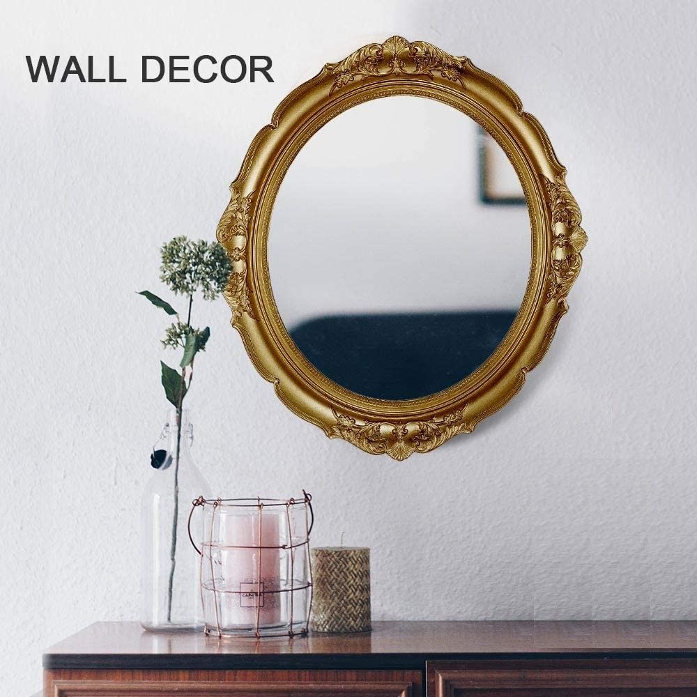 Oval Antique Vintage Hanging Wall Mirror for Bedroom and Livingroom (Gold