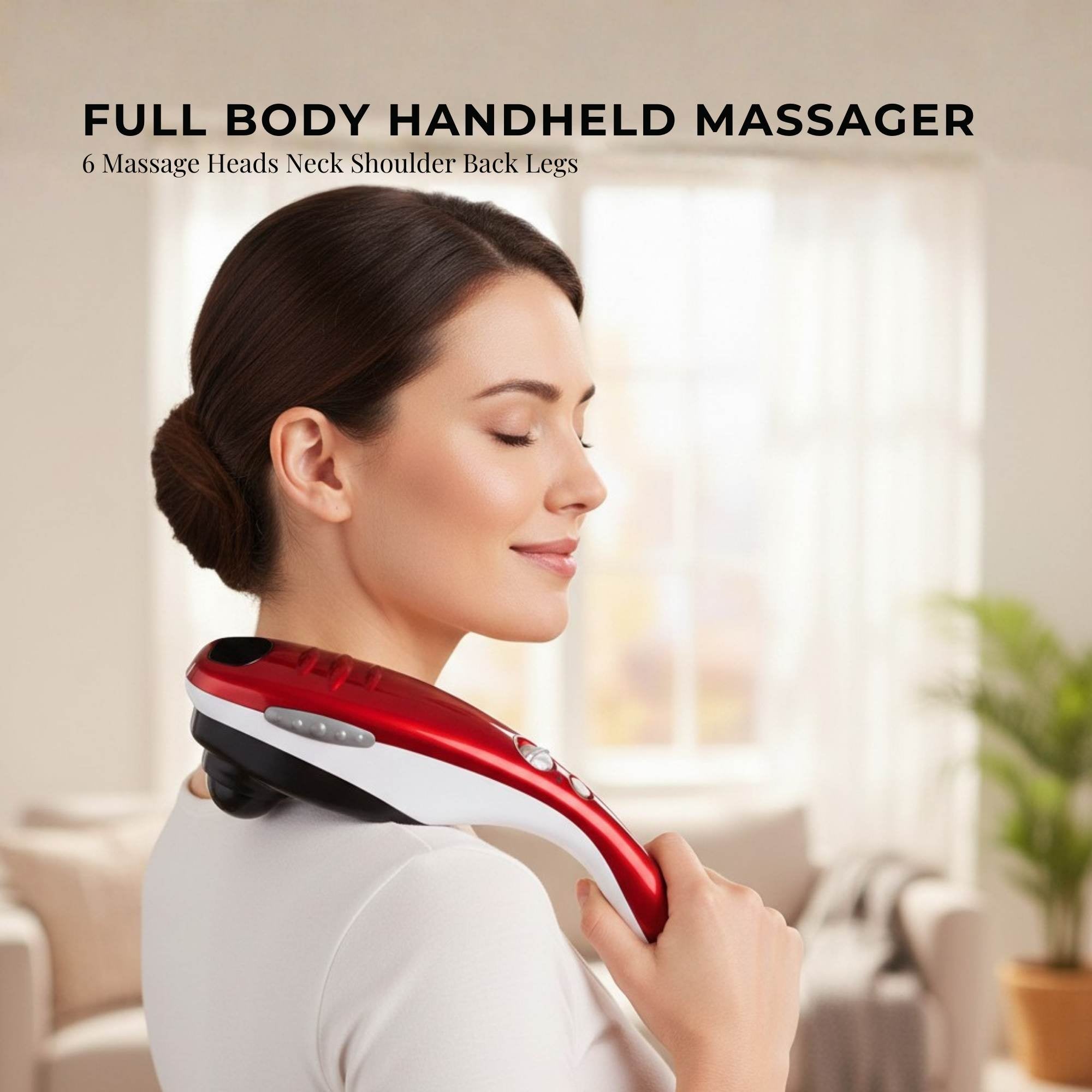 Orku Handheld Body Massager 6 Heads Adjustable Speed Neck Shoulder Back Legs Red detail