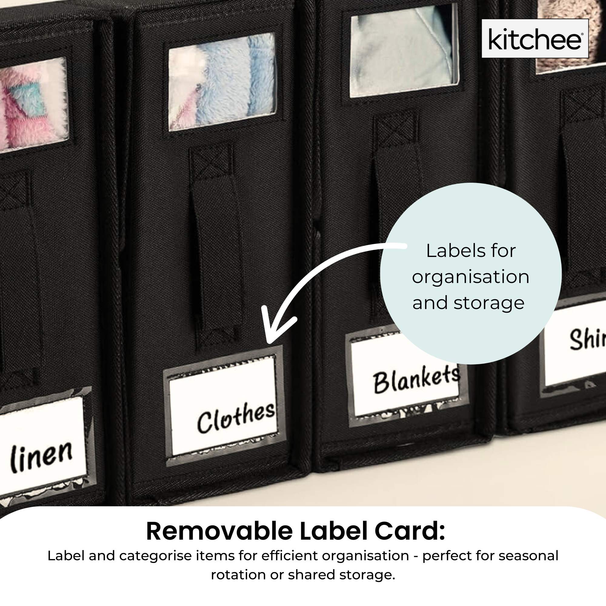 4x Kitchee Foldable Bed Sheet Storage Box - Linen and Closet Organiser Black
