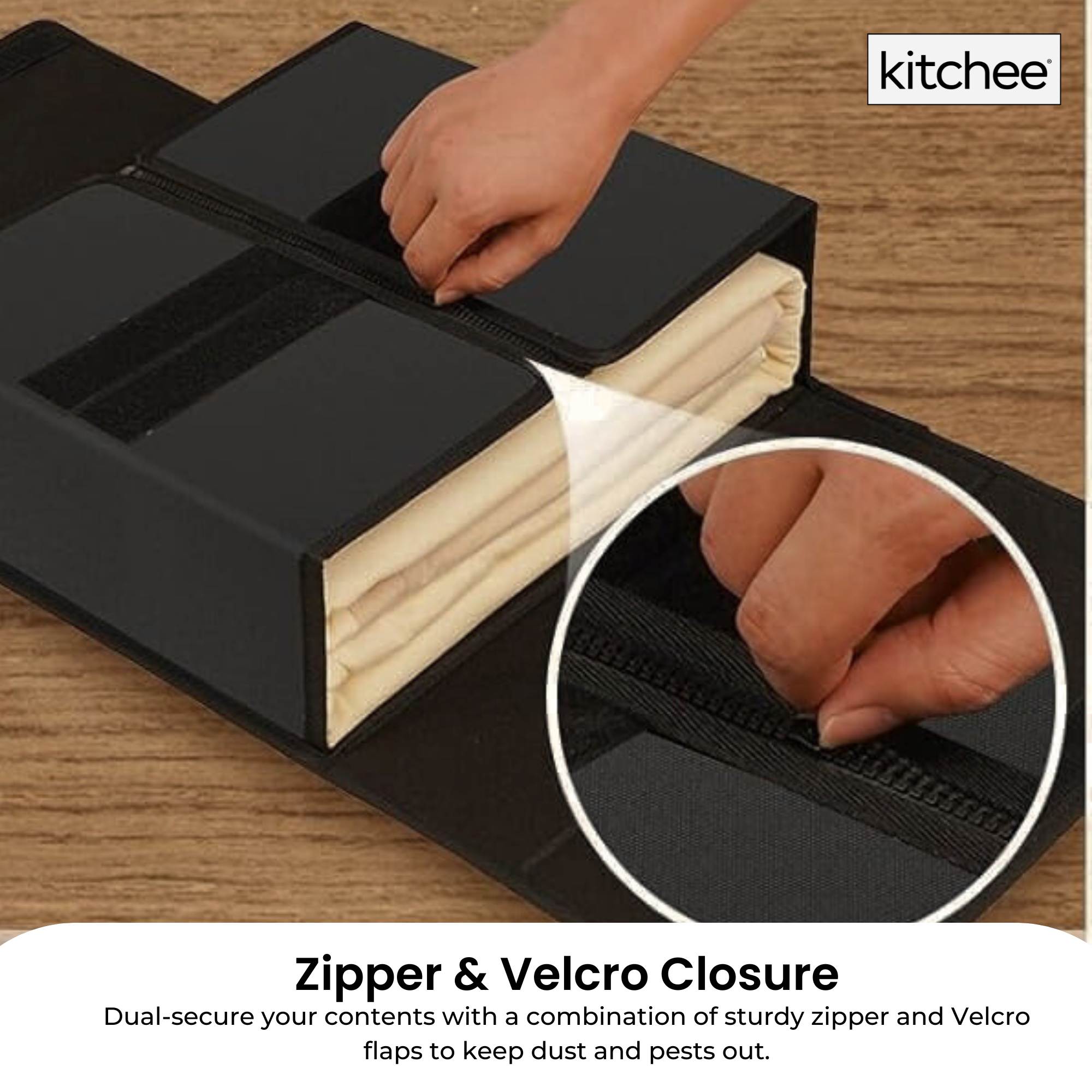 10x Kitchee Foldable Bed Sheet Storage Box - Linen and Closet Organiser Black