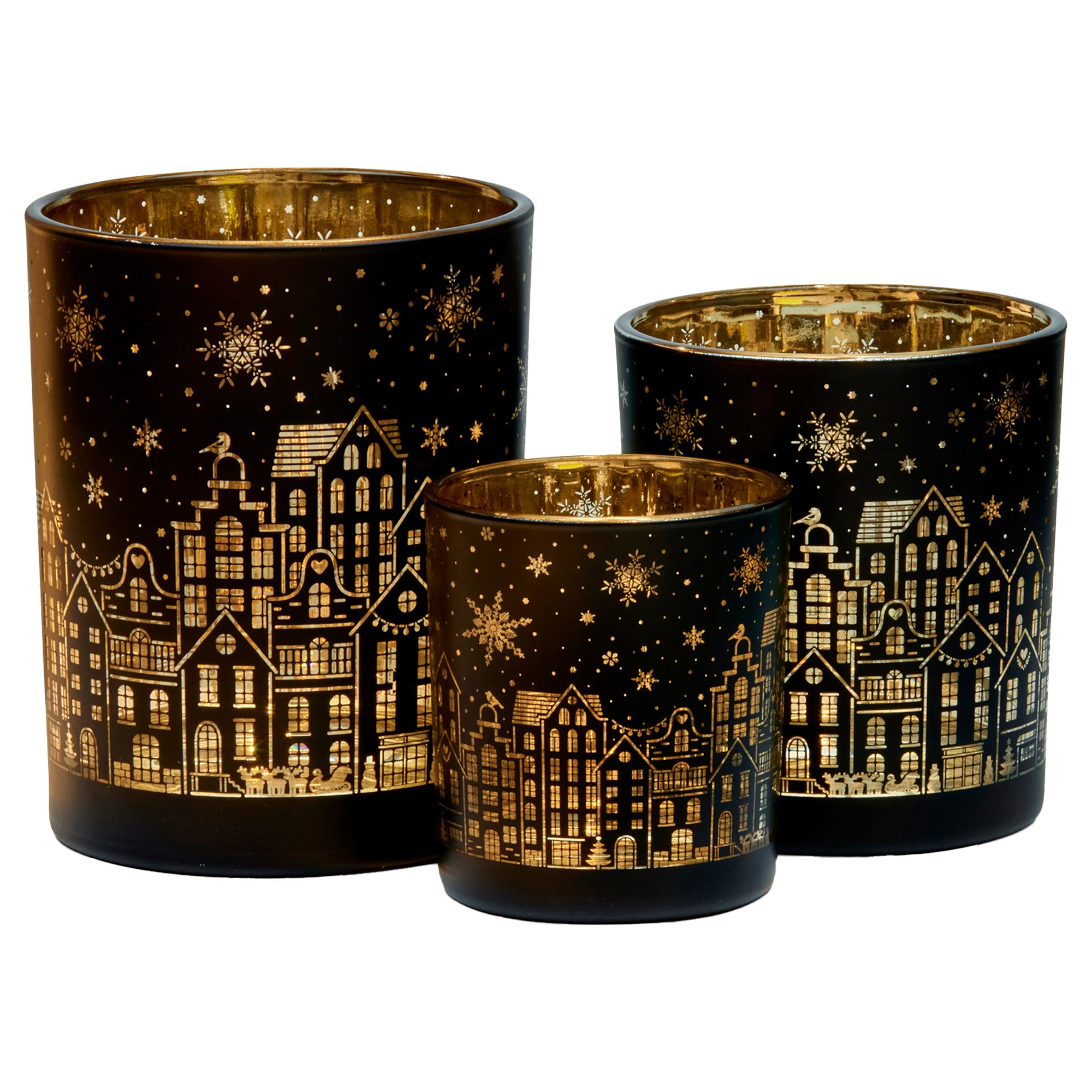 Christabelle Christmas Candle Jar Set Of 3 Black And Gold Holiday Candle Holders Christabelle Christmas Candle Jar Set Of 3 Black And Gold Holiday Candle Holders