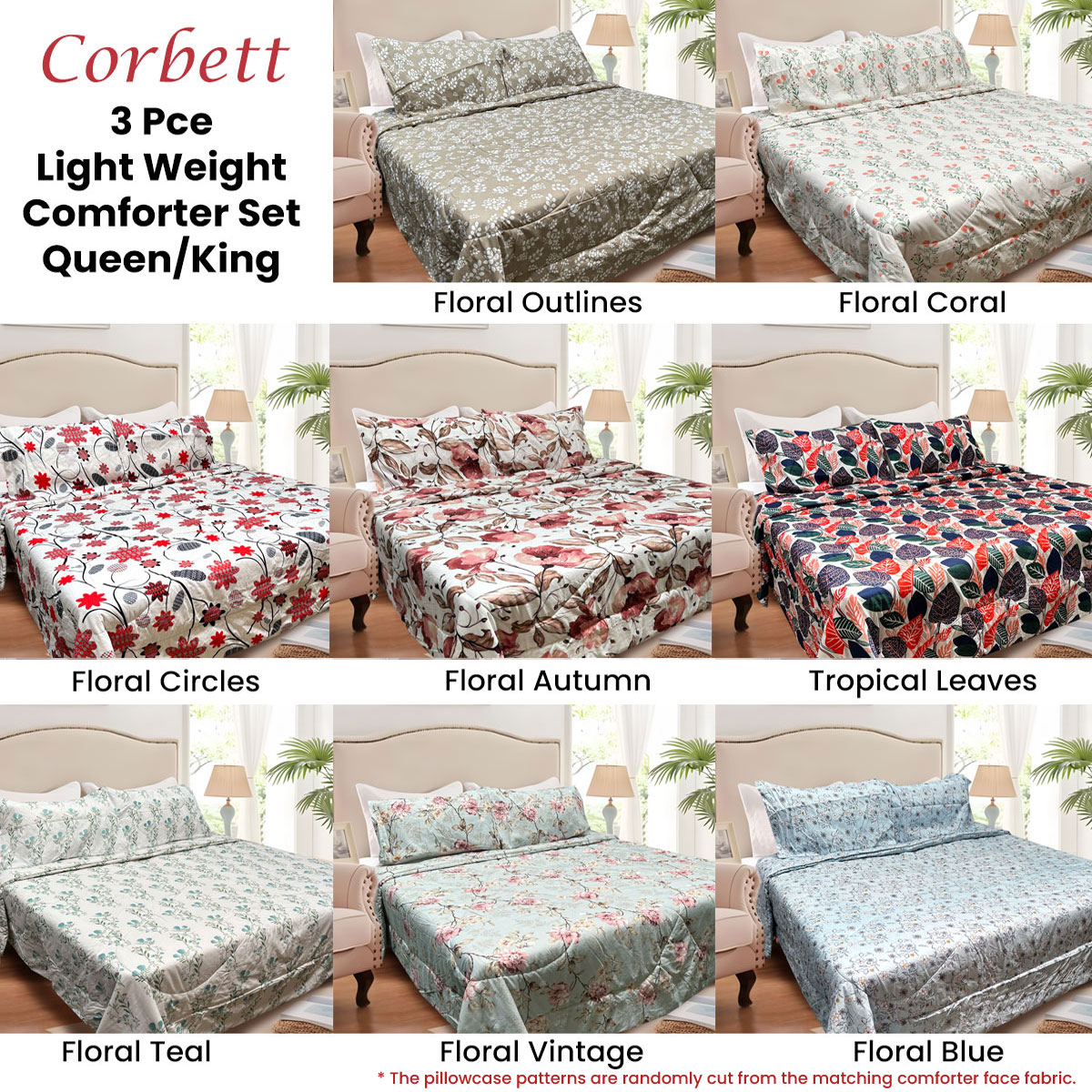 Hotel Living 3 Pce Light Weight Comforter Set Queen/King Corbett Floral Vintage