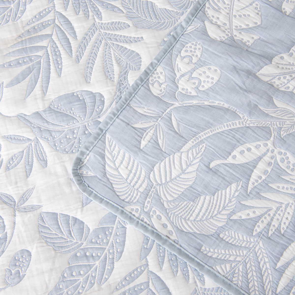 Bianca Laurieton Blue Jacquard Botanical Bedspread Set Double