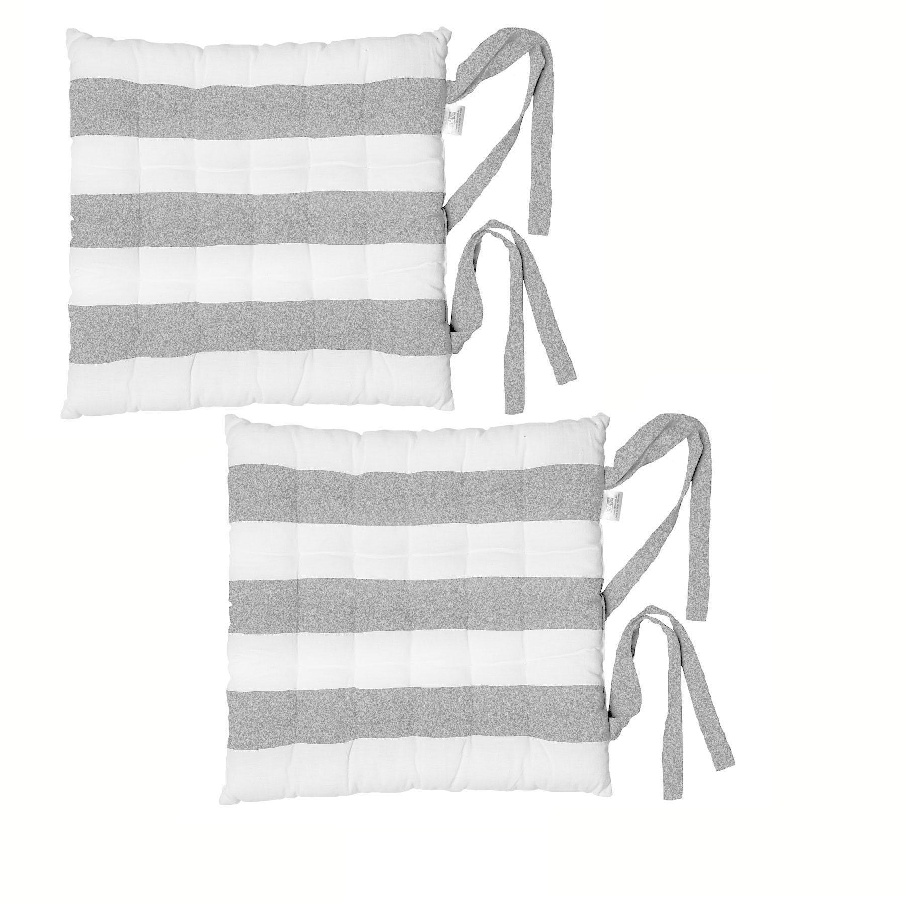 Rans Set of 2 Alfresco Cotton Chair Pads 40x40 cm - Striped Silver Rans Set of 2 Alfresco Cotton Chair Pads 40x40 cm - Striped Silver