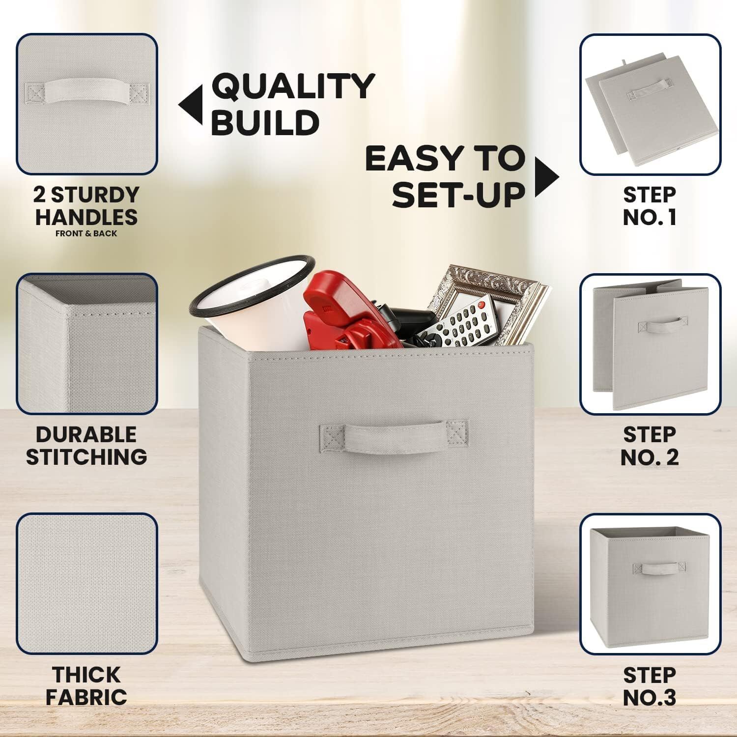 SORTI 27x28x27 CM Dark Blue 8-Pack Foldable Storage Cubes - Fabric Bookcase Organizers for Toys and More