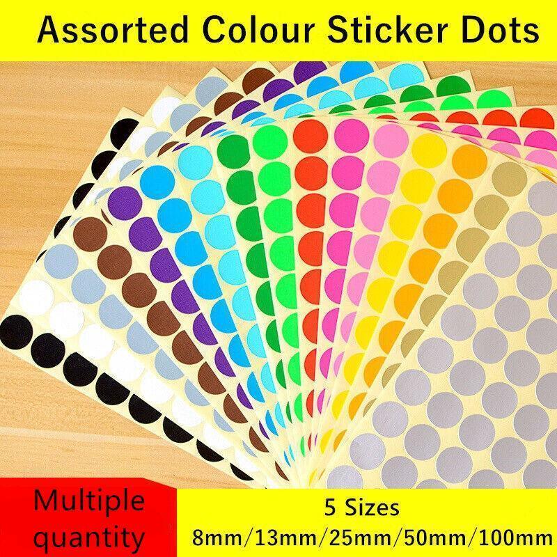 Black Assorted Sizes Colour Sticker Dots Adhesive Round Labels Circular Spot Scrapbook - 13mm*132 Dots
