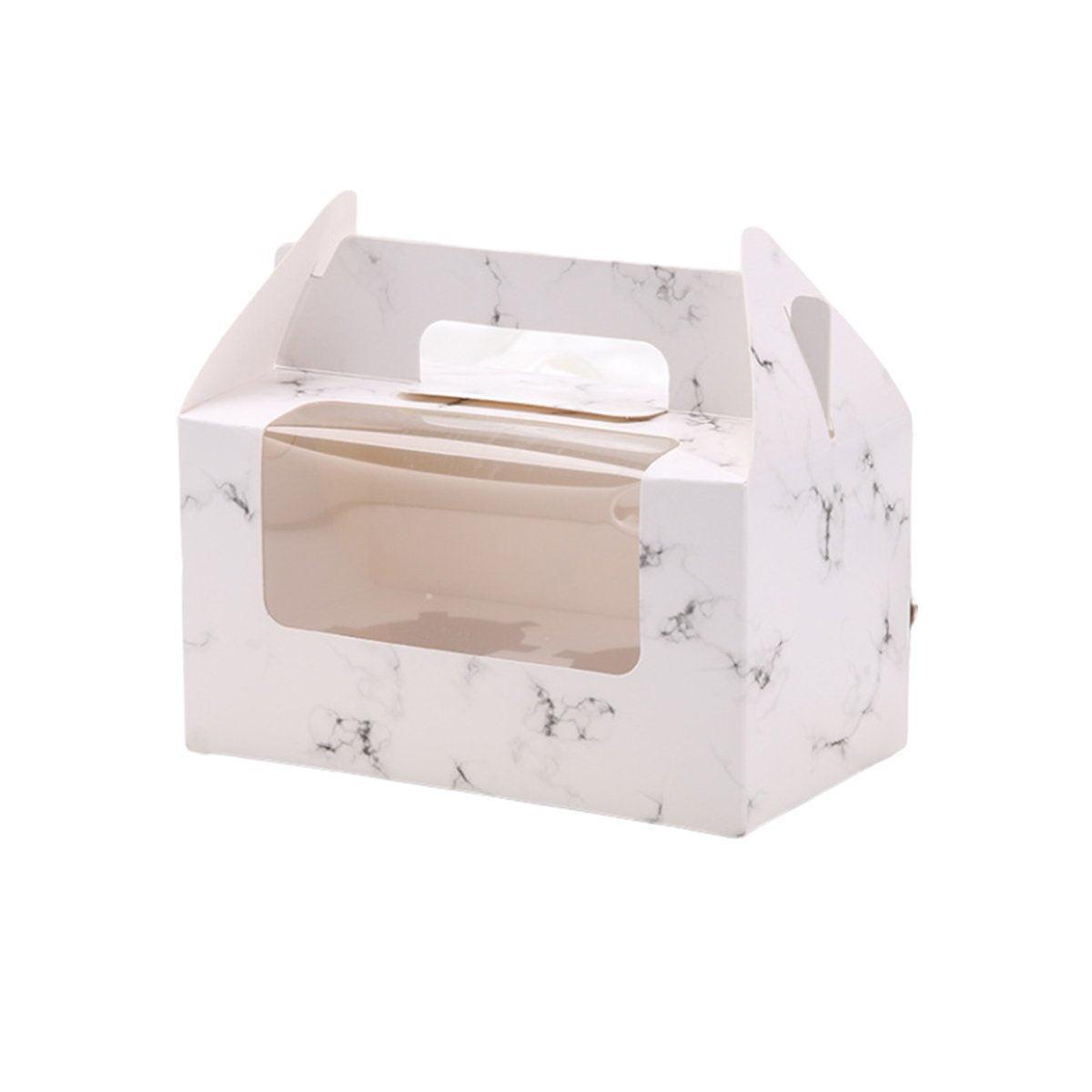 25pcs Portable Cupcake Packaging Box with Transparent Window for Easy Opening - Marble-4Cup
