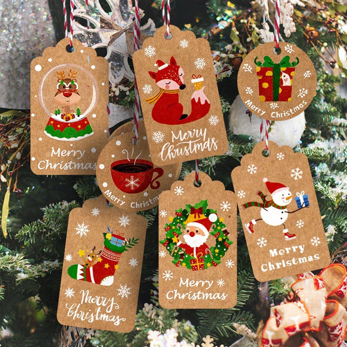 50PCS Christmas Kraft Paper Gift Tags Vintage Holiday Party Card Packaging Decor - 6