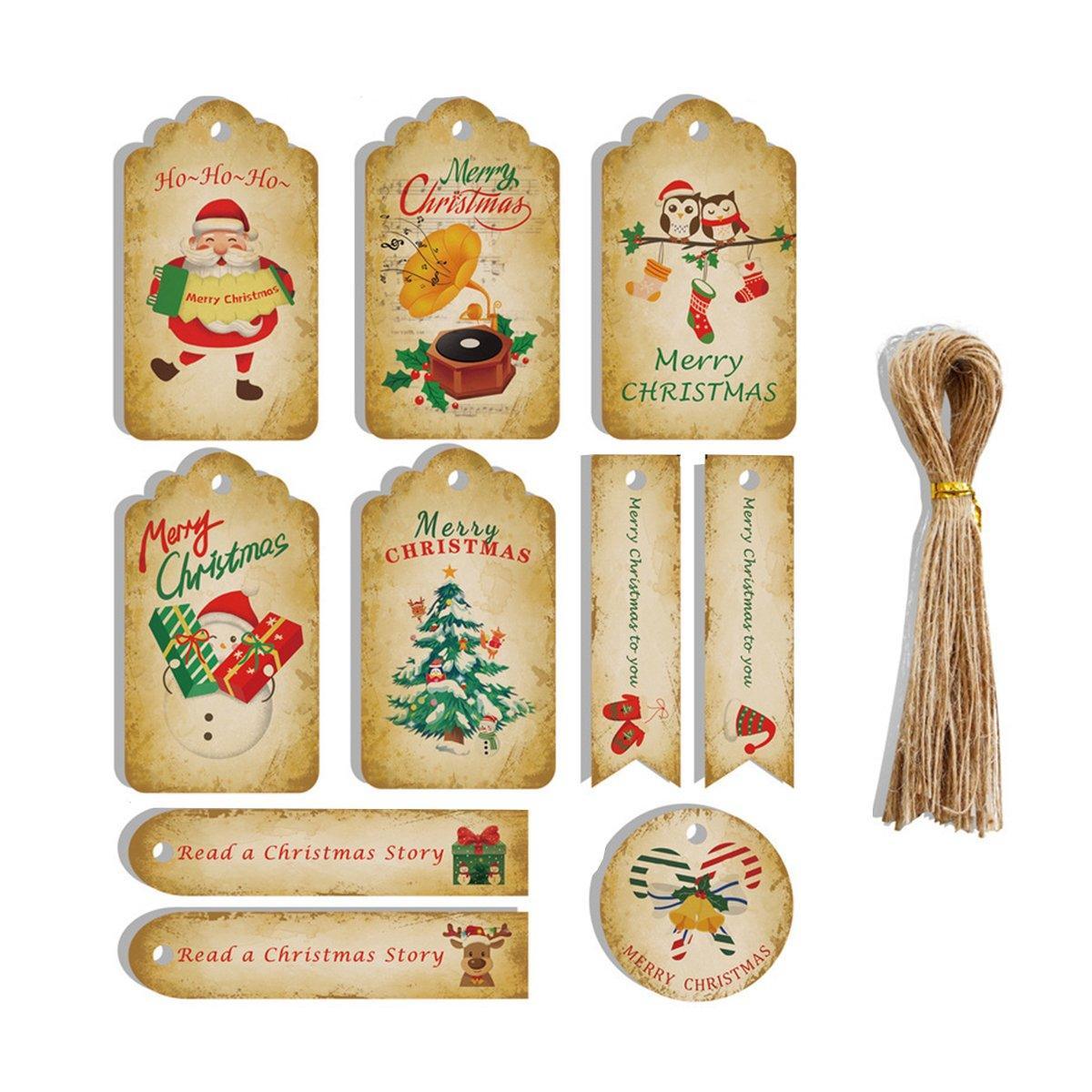 50PCS Christmas Kraft Paper Gift Tags Vintage Holiday Party Card Packaging Decor - 6