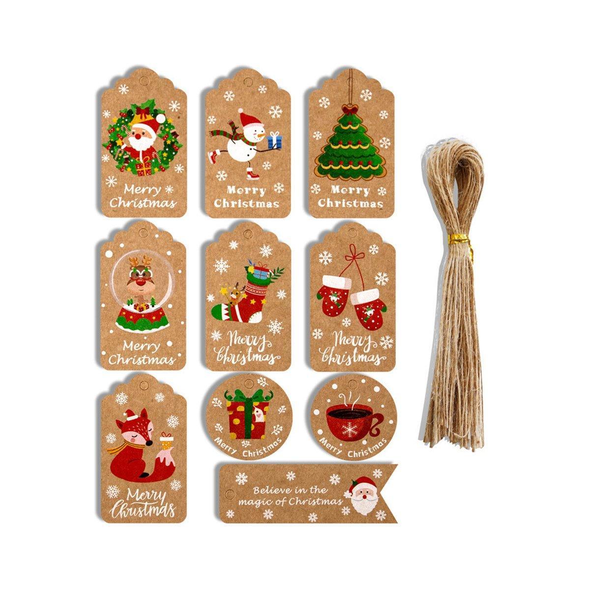 50PCS Christmas Kraft Paper Gift Tags Vintage Holiday Party Card Packaging Decor - 6