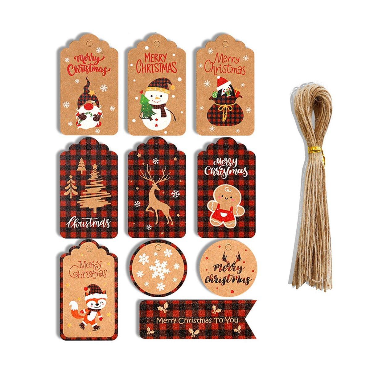 50PCS Christmas Kraft Paper Gift Tags Vintage Holiday Party Card Packaging Decor - 6