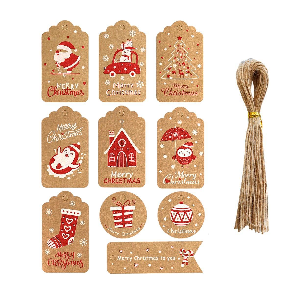 50PCS Christmas Kraft Paper Gift Tags Vintage Holiday Party Card Packaging Decor - 6