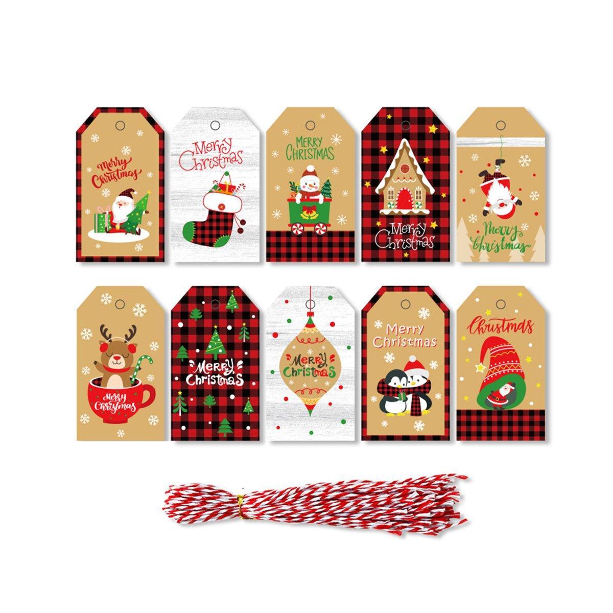 50PCS Christmas Kraft Paper Gift Tags Vintage Holiday Party Card Packaging Decor - 6