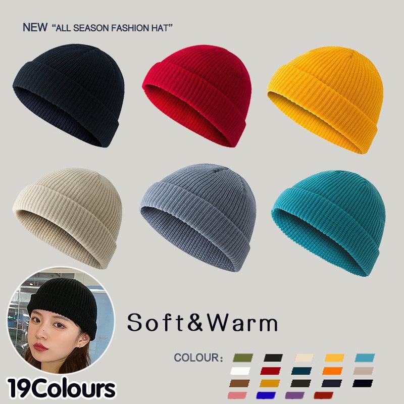 Men Women Mini Fisherman Beanie Winter Spring Hat Soft Knitted Docker Skull Cap - Orange