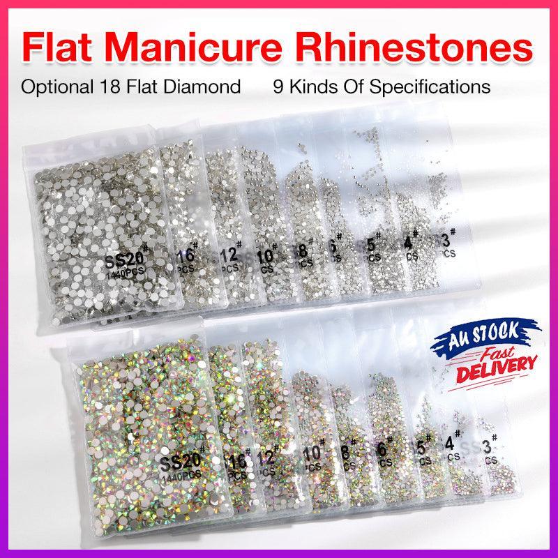 1440Pcs Glitter Rhinestones Crystal Flat Clear Bottom Glass Nail Art Nail Drill - Coloured Crystal-SS8