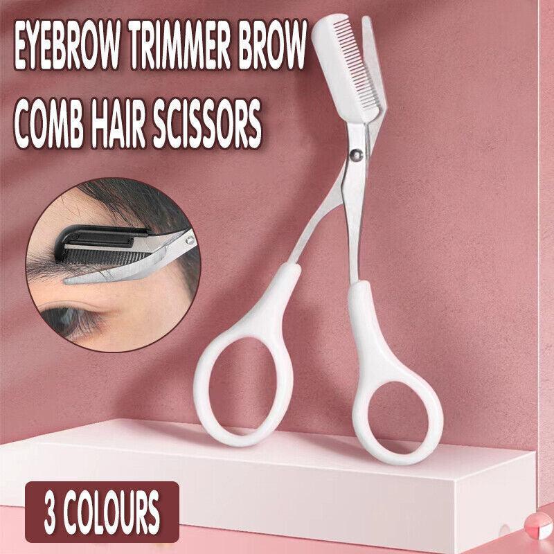 Eyebrow Scissors with Comb Stainless Steel Makeup Trimmer Beauty Tool 3 Colours - Pink (Eyebrow Razor + Scissor)