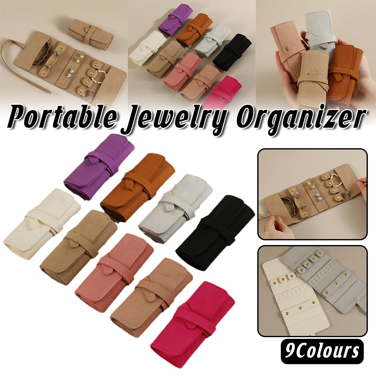 Portable Microfiber Jewelry Storage Bag Roll Organizer for Earrings Necklaces - Pink