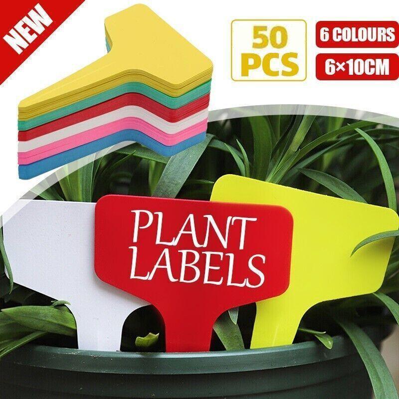 T-Type Plant Labels Flexible Plastic Garden Tags Nursey Seeding Marker Pen White - Blue