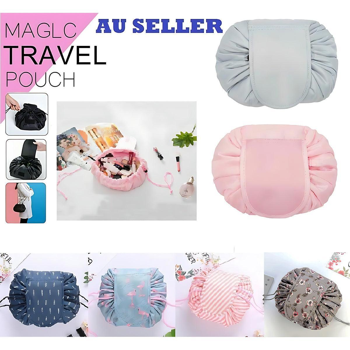 Portable Travel Makeup Bag Drawstring Cosmetic Pouch Lazy Storage Organiser Case - Orange Flower