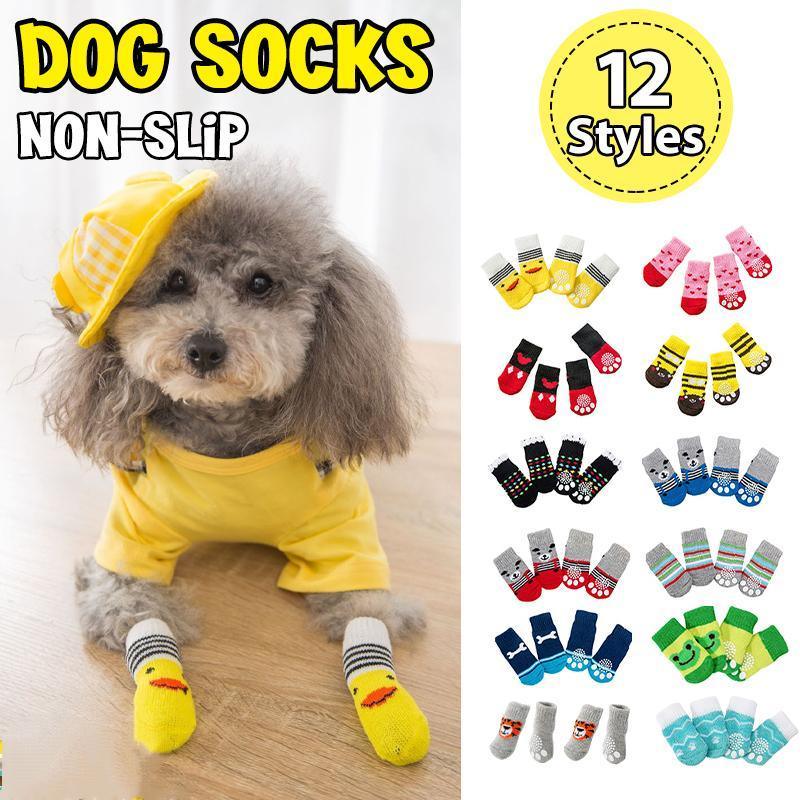 Dog Socks Non-Slip Grip Slip Anti-Slip - Puppy Cat Pet Shoes Slippers M Size - Blue bones