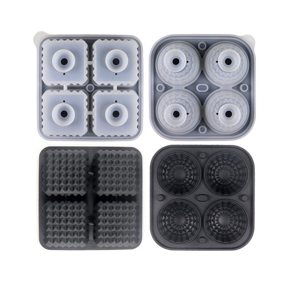 2PCS Silicone Ice Cube Tray Round and Square Ice Ball Maker for Whiskey Cocktails - Green