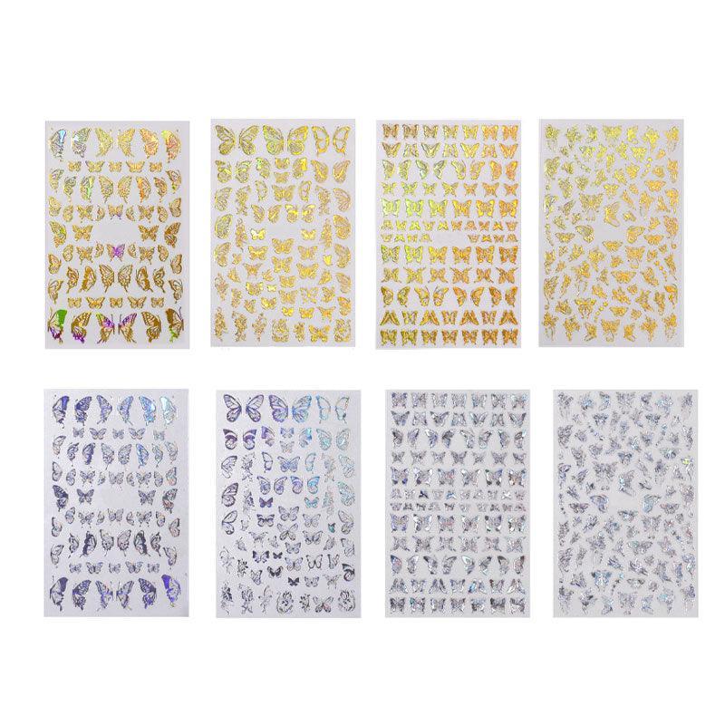 3D Nail Butterfly Design Sticker Decor Decal Holographic Laser Nail Art Sticker - Silver L-02