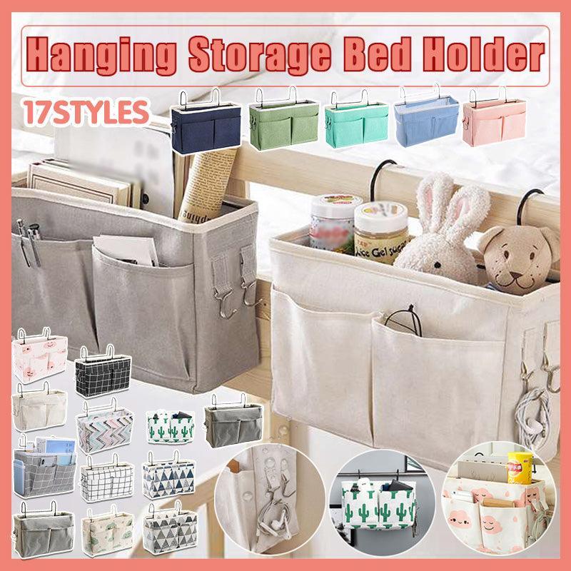 Hanging Bedside Storage Caddy with Pockets for Bunk Bed Dorm Couch Organizing - Light Pink