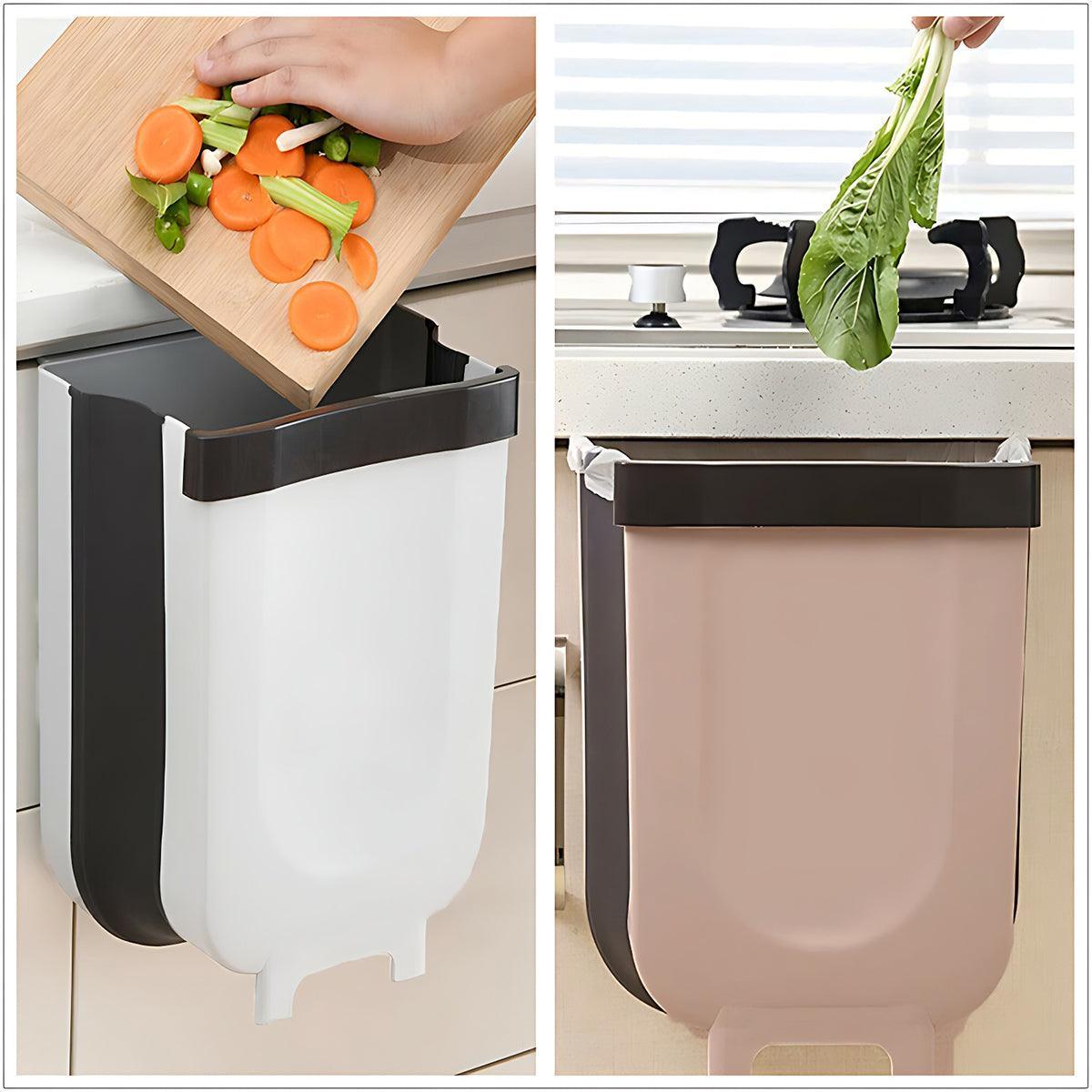 9L Hanging Bin Wall Mounted Folding Waste Bin Kitchen Dining Cabinet Trash Can - Khaki