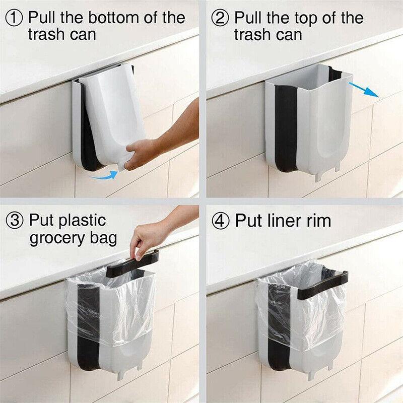 9L Hanging Bin Wall Mounted Folding Waste Bin Kitchen Dining Cabinet Trash Can - White