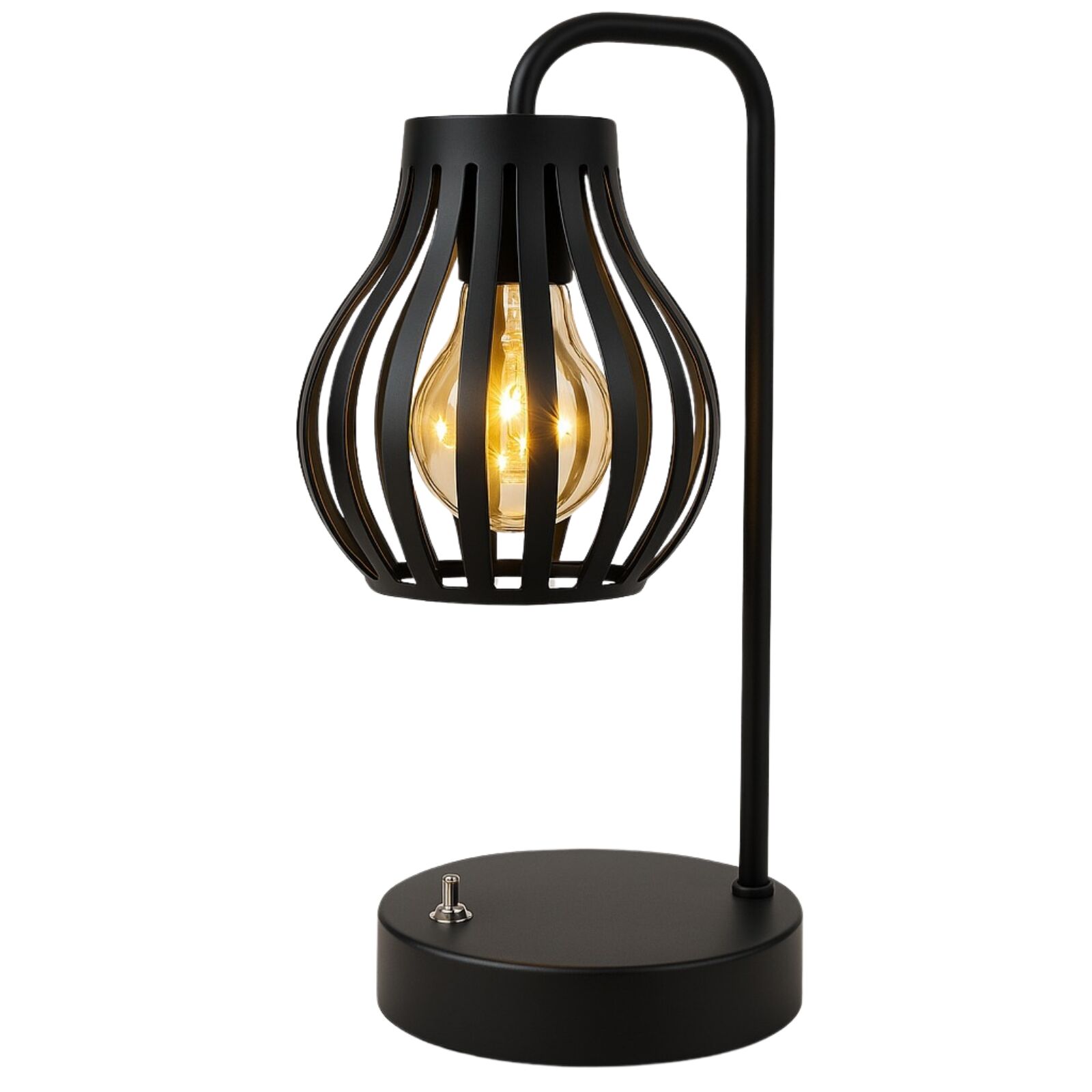 Modern Black Metal Tulip Style LED Lantern Table Desk Lamp – Battery Operated Decorative Light Modern Black Metal Tulip Style LED Lantern Table Desk Lamp – Battery Operated Decorative Light