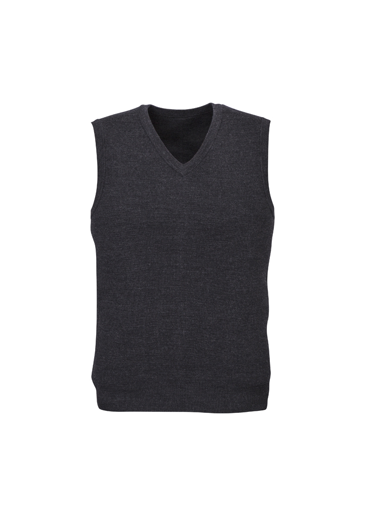Mens Wool Blend V Neck Vest Sleeveless Double Knit - Charcoal - 5X-Large